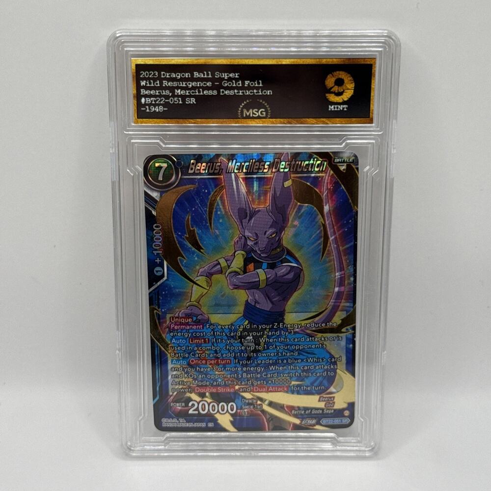 DBS Beerus, Merciless Destruction BT22-051 SR Gold Foil Critical Blow Graded 9